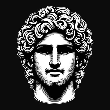 Kara Sanat Antik Yunan Heykeli İkonik Baş Siyah ve Beyaz Görüntü