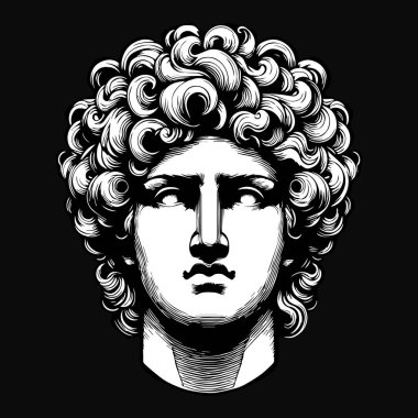 Kara Sanat Antik Yunan Heykeli İkonik Baş Siyah ve Beyaz Görüntü