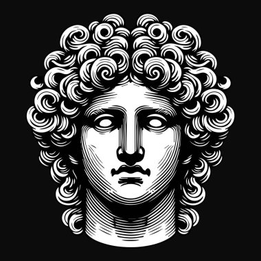 Kara Sanat Antik Yunan Heykeli İkonik Baş Siyah ve Beyaz Görüntü