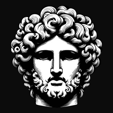 Kara Sanat Antik Yunan Heykeli İkonik Baş Siyah ve Beyaz Görüntü