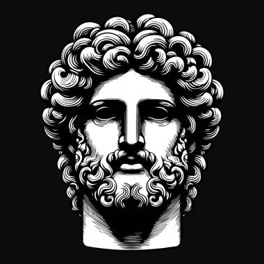 Kara Sanat Antik Yunan Heykeli İkonik Baş Siyah ve Beyaz Görüntü