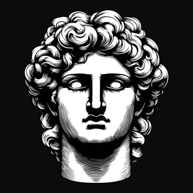 Kara Sanat Antik Yunan Heykeli İkonik Baş Siyah ve Beyaz Görüntü