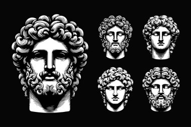 Kara Sanat Antik Yunan Heykeli İkonik Baş Siyah ve Beyaz Görüntü