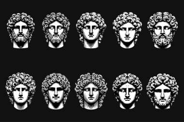 Kara Sanat Antik Yunan Heykeli İkonik Baş Siyah ve Beyaz Görüntü