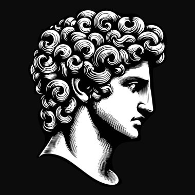 Eski İkonik Baş Siyah ve Beyaz Görüntü Kara Sanat Yunanistan Heykeli