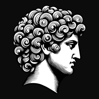 Eski İkonik Baş Siyah ve Beyaz Görüntü Kara Sanat Yunanistan Heykeli