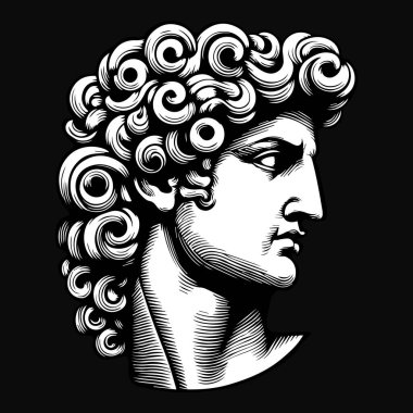 Eski İkonik Baş Siyah ve Beyaz Görüntü Kara Sanat Yunanistan Heykeli