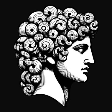 Eski İkonik Baş Siyah ve Beyaz Görüntü Kara Sanat Yunanistan Heykeli