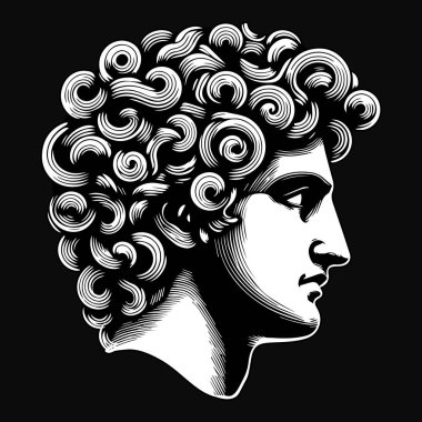 Eski İkonik Baş Siyah ve Beyaz Görüntü Kara Sanat Yunanistan Heykeli