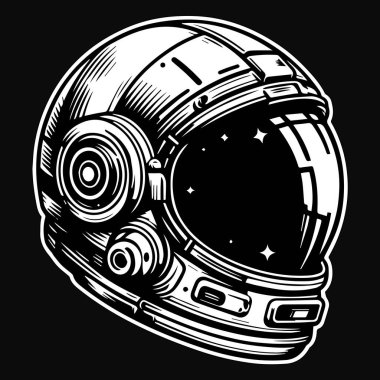 Galaksi Siyah ve Beyaz Resimli Karanlık Sanat Miğferi Astronot Başı