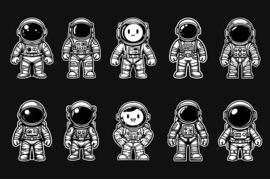 Dark Art Space Astronot Karikatürü Tam Vücut Siyah ve Beyaz Çizim