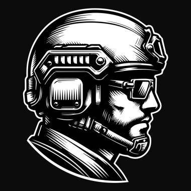 Koyu Sanat Askeri Miğfer Siyah ve Beyaz Görüntü