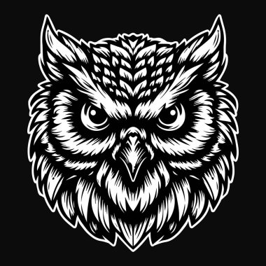 Karanlık Sanat Baykuş Başı Siyah ve Beyaz Görüntü
