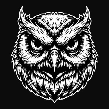 Karanlık Sanat Baykuş Başı Siyah ve Beyaz Görüntü