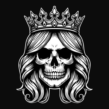 Karanlık Sanat Korkunç Kafatası Kraliçesi Tacı Siyah ve Beyaz Görüntü Kullan