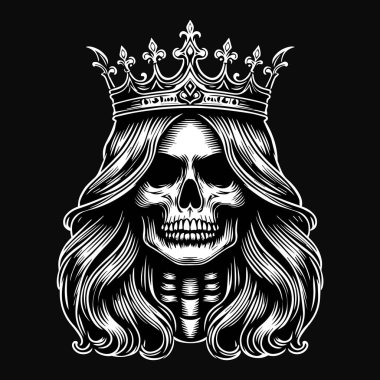 Karanlık Sanat Korkunç Kafatası Kraliçesi Tacı Siyah ve Beyaz Görüntü Kullan