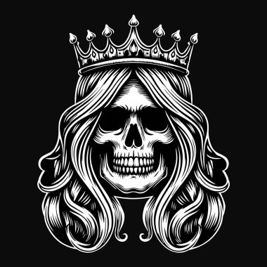 Karanlık Sanat Korkunç Kafatası Kraliçesi Tacı Siyah ve Beyaz Görüntü Kullan
