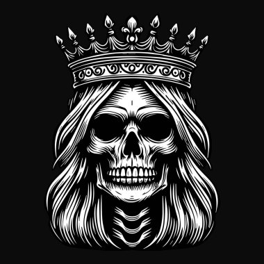 Karanlık Sanat Korkunç Kafatası Kraliçesi Tacı Siyah ve Beyaz Görüntü Kullan
