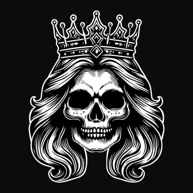 Karanlık Sanat Korkunç Kafatası Kraliçesi Tacı Siyah ve Beyaz Görüntü Kullan