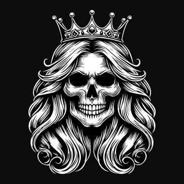 Karanlık Sanat Korkunç Kafatası Kraliçesi Tacı Siyah ve Beyaz Görüntü Kullan