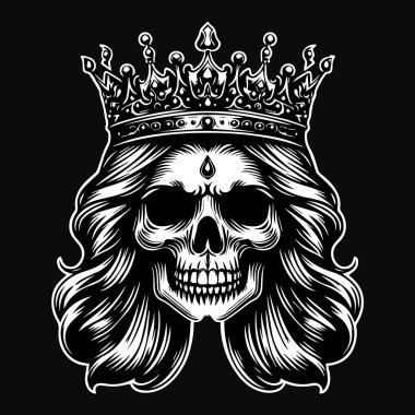 Karanlık Sanat Korkunç Kafatası Kraliçesi Tacı Siyah ve Beyaz Görüntü Kullan