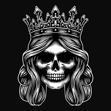 Karanlık Sanat Korkunç Kafatası Kraliçesi Tacı Siyah ve Beyaz Görüntü Kullan