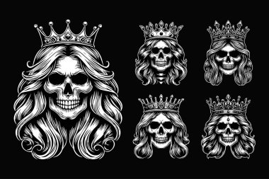 Karanlık Sanat Korkunç Kafatası Kraliçesi Tacı Siyah ve Beyaz Görüntü Kullan