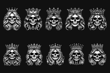 Karanlık Sanat Korkunç Kafatası Kraliçesi Tacı Siyah ve Beyaz Görüntü Kullan