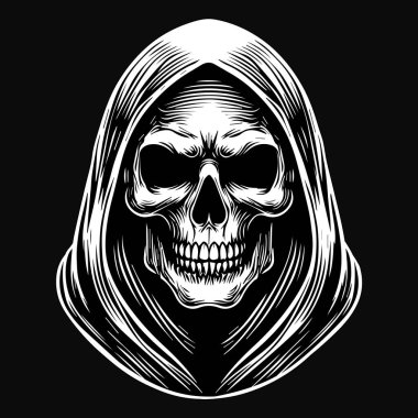 Karanlık Sanat Korkunç Kafatası Biçici Hayalet Baş Siyah-Beyaz Görüntü