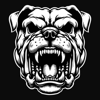 Kara Sanat Vicious Bulldog Kafatası Siyah ve Beyaz İllüzyon