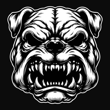 Kara Sanat Vicious Bulldog Kafatası Siyah ve Beyaz İllüzyon