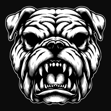 Kara Sanat Vicious Bulldog Kafatası Siyah ve Beyaz İllüzyon