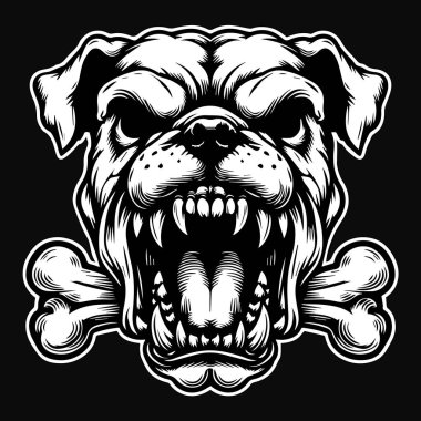 Kara Sanat Vicious Bulldog Kafatası Siyah ve Beyaz İllüzyon