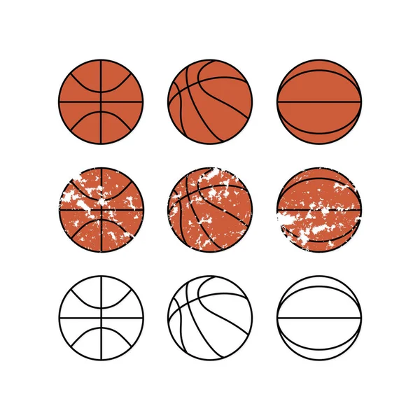 Ensemble Ballon Basket Équipement Sport Détresse Balles Sport Grunge — Image vectorielle