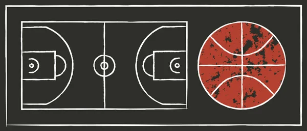 Terrain Basket Balle Avec Texture Craie Sur Tableau Noir — Image vectorielle