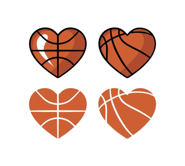 Ensemble Ballon Basket Forme Coeur Logo Icône — Image vectorielle