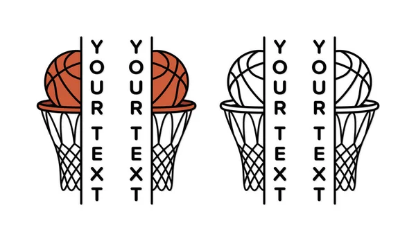 Demi Ballon Basket Ball Cadre Divisé Cerceau Pour Texte Vertical — Image vectorielle
