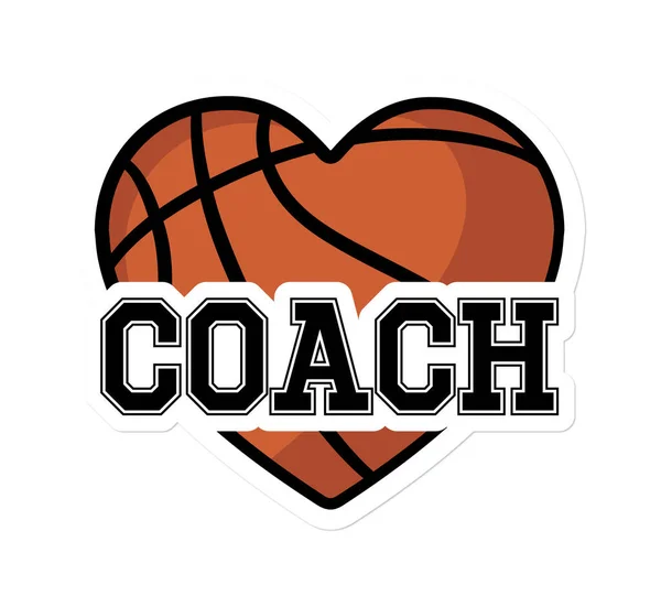 Basketball Coach Heart Shaped Ball Varsity College Style Text — Stock Vector