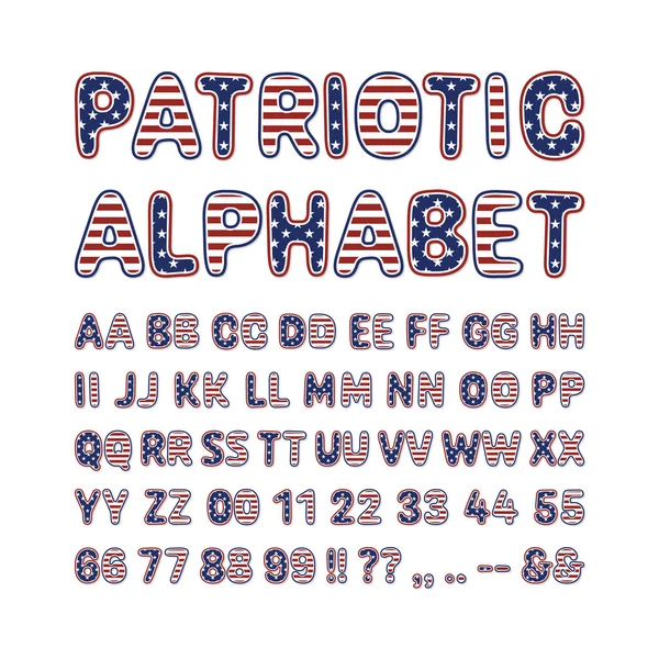 Patriotisches Alphabet American Flag Letters Numbers Usa Font Independence Day — Stockvektor
