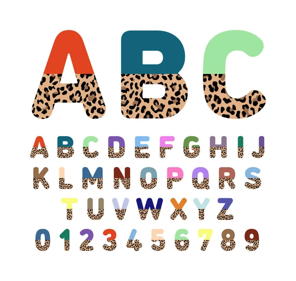 Medio Leopardo Fuente Colorido Animal Imprimir Letras Números Alfabeto Vivero — Archivo Imágenes Vectoriales