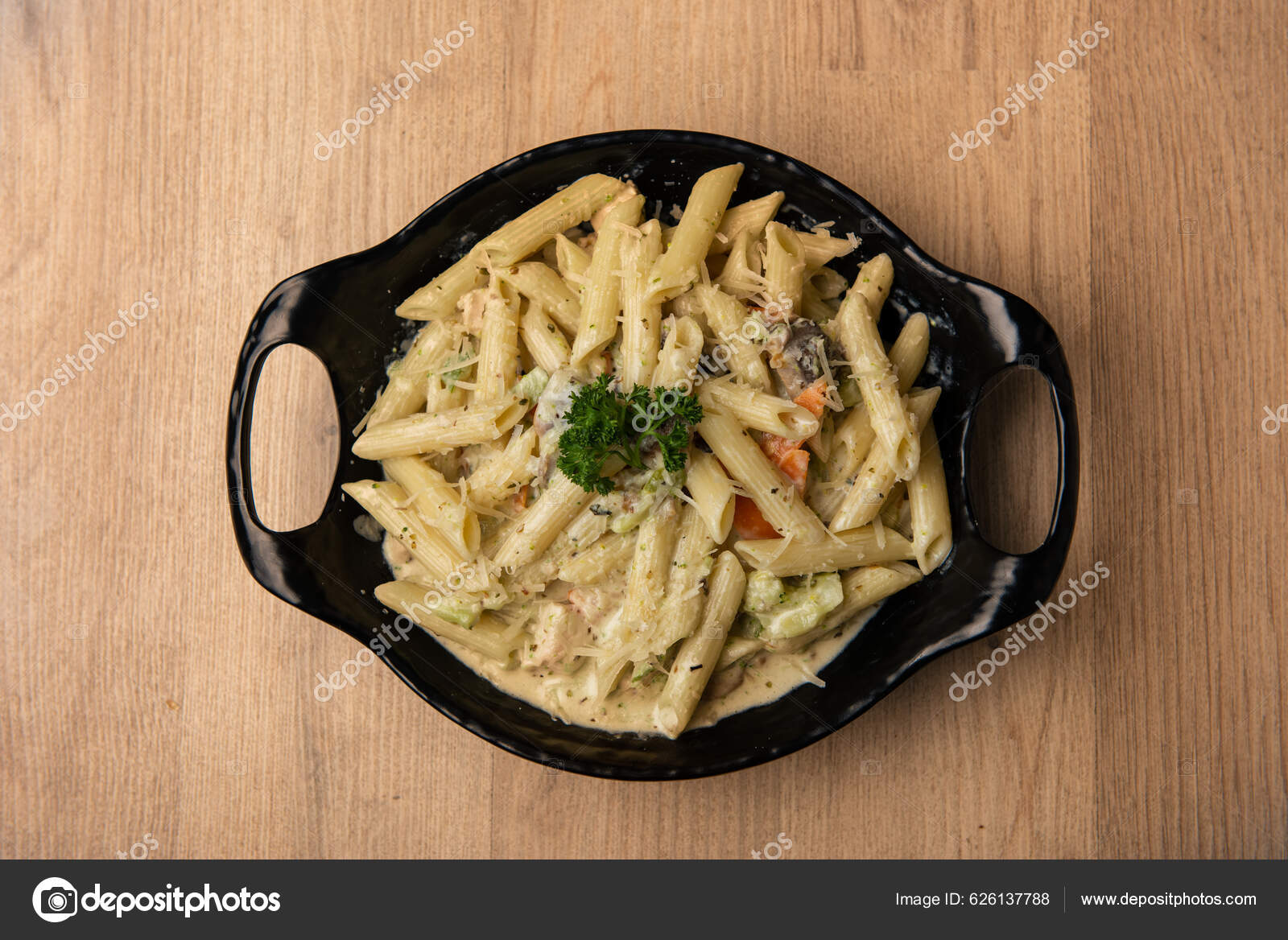 Pasta White Sauce Served Dish Isolated Table Top View Arabian Stock