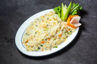 Chicken Fried Rice served in dish isolated on grey background top view of indian and bangladesh food