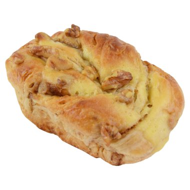 Beyaz zemin üzerinde izole edilmiş ceviz peyniri fırın ürünlerinin üst görüntüsü yiyecek