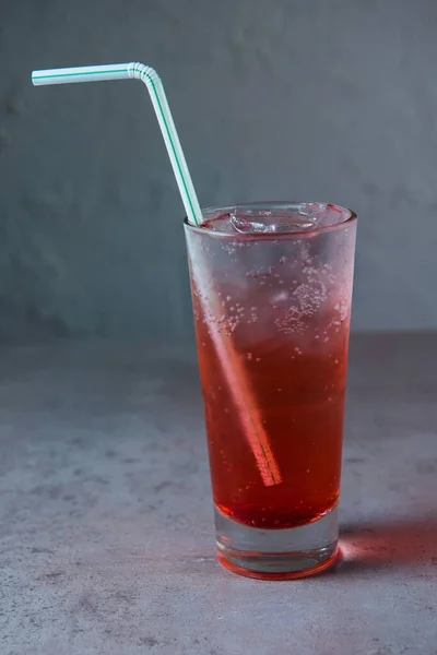 Healthy Shirley Temple Soda Served Glass Straw Side View Grey — Stock Photo, Image