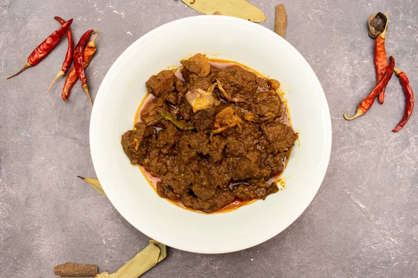 Beef Rezala Krahi Kala Bhuna Korma Qorma Red Chilli Served — Stock Photo, Image