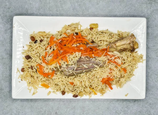 Баранина Кабули Пулао Подается Блюде Заднем Плане Сверху Вид Индийских — стоковое фото