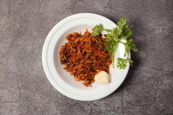 Spicy Piyaj Morich Bhorta Chili Onion Served Dish Isolated Background — Stock Photo, Image