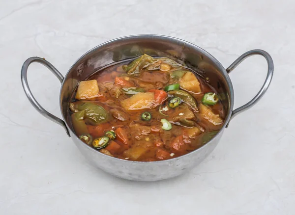 Mix Sabzi Mixed Vegetables Aloo Shimla Mirch Potato Bell Peppers — Stock Photo, Image