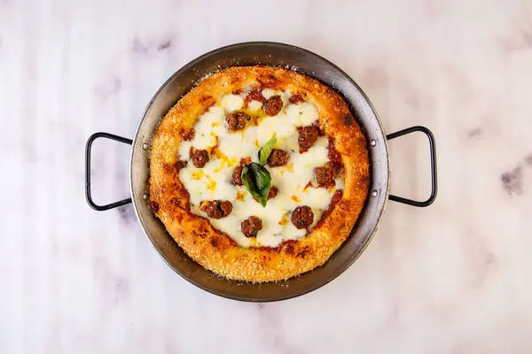 stock image Neapolitan Ragout ragu pizza with cheese and meatballs served in dish isolated on grey background top view of italian fastfood