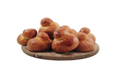 Sicilyalı Brioche çörekleri, beyaz arka planda izole edilmiş, İtalyan usulü fırınlanmış 7 parça.